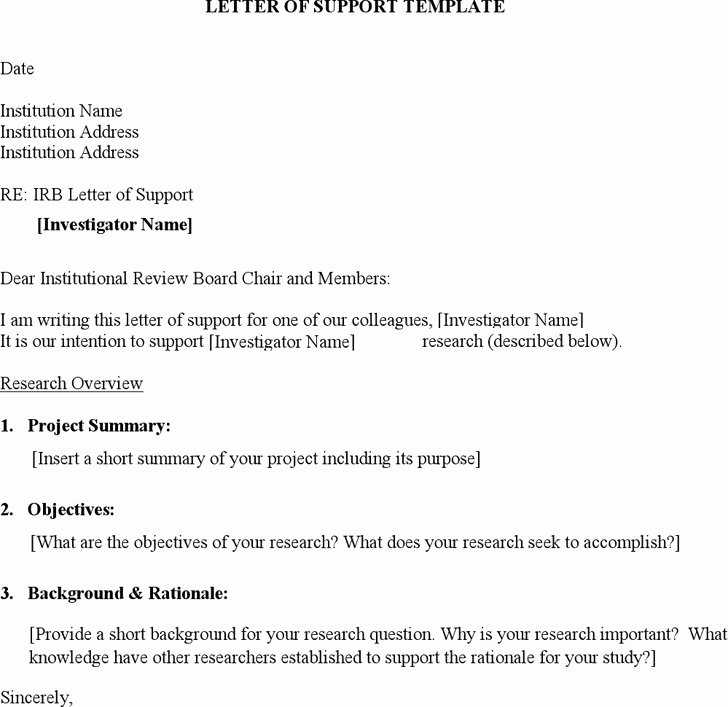 Letter Of Support Templates Fresh 2 Letter Of Support Template Free Download