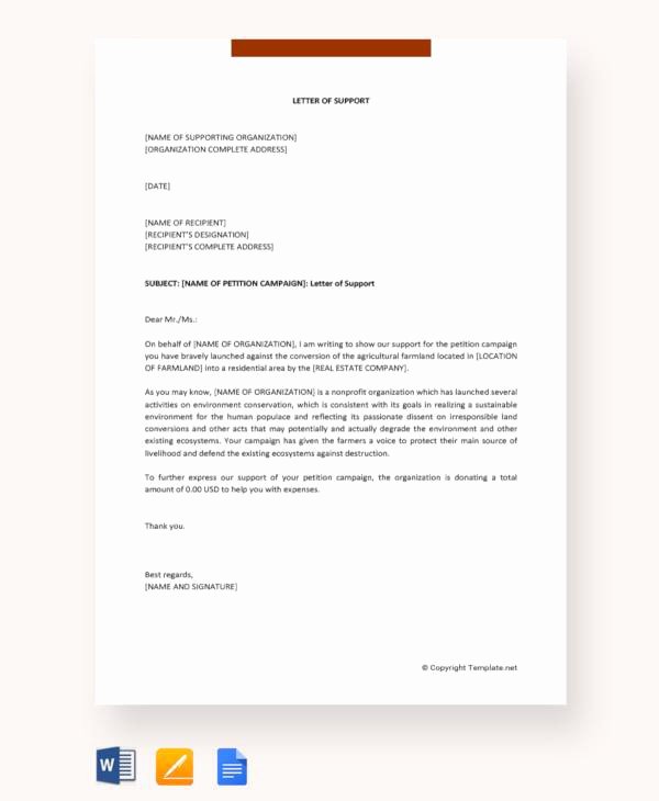 Letter Of Support Templates Fresh Free11 Letter Of Support Templates In Free Samples Examples format Word Apple Pages Google