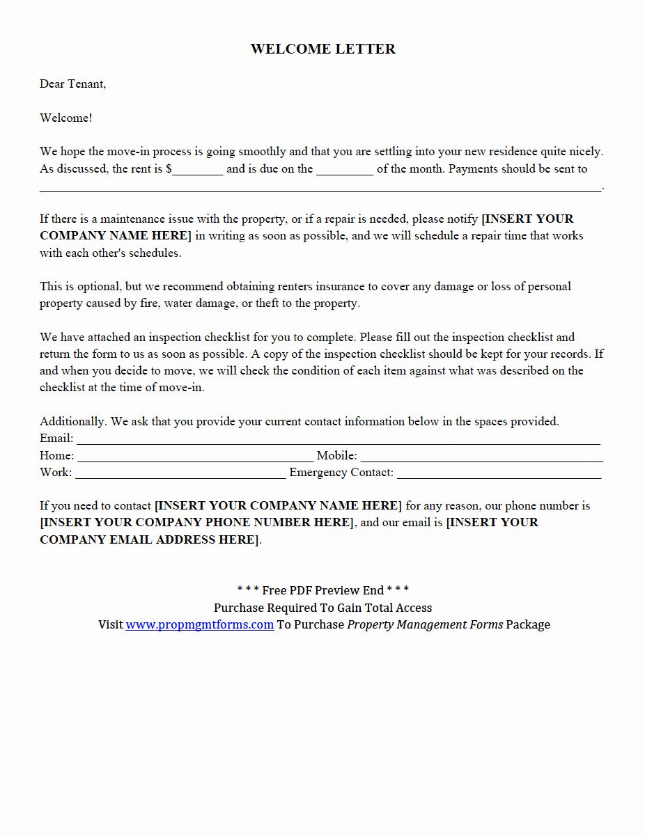Letter to Landlord for Repairs Beautiful New Tenant Wel E Letter Pdf Property Management forms In 2019