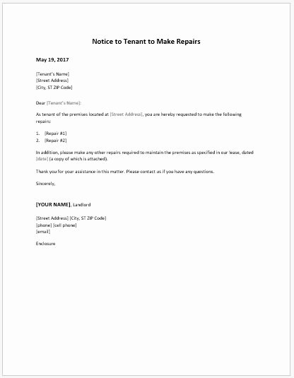 Letter to Landlord for Repairs Beautiful Notice to Tenant to Make Repairs Template