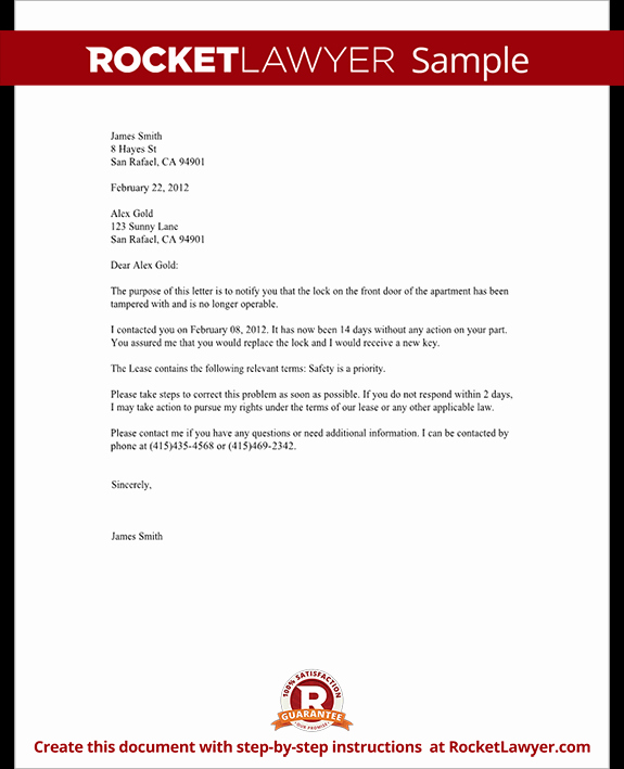 Letter to Landlord for Repairs Fresh Plaint Letter to Landlord Template with Sample