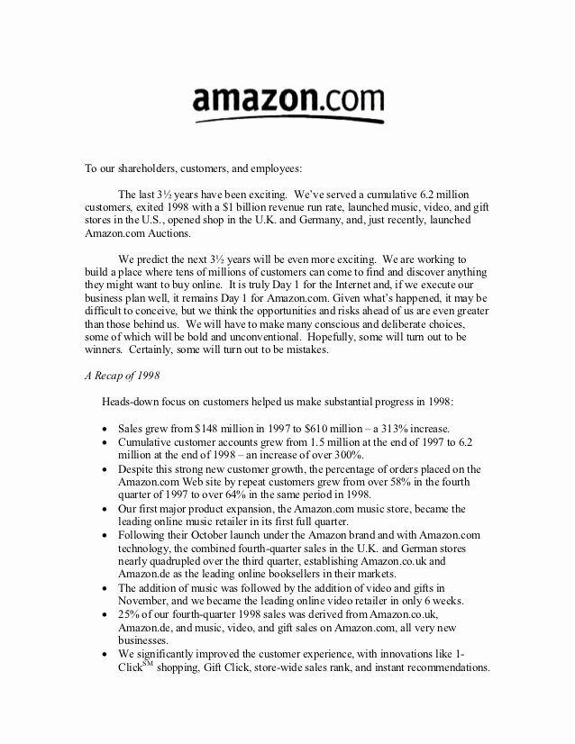 Letter to Shareholders Template Inspirational Amazon Shareholder Letters 1997 2011