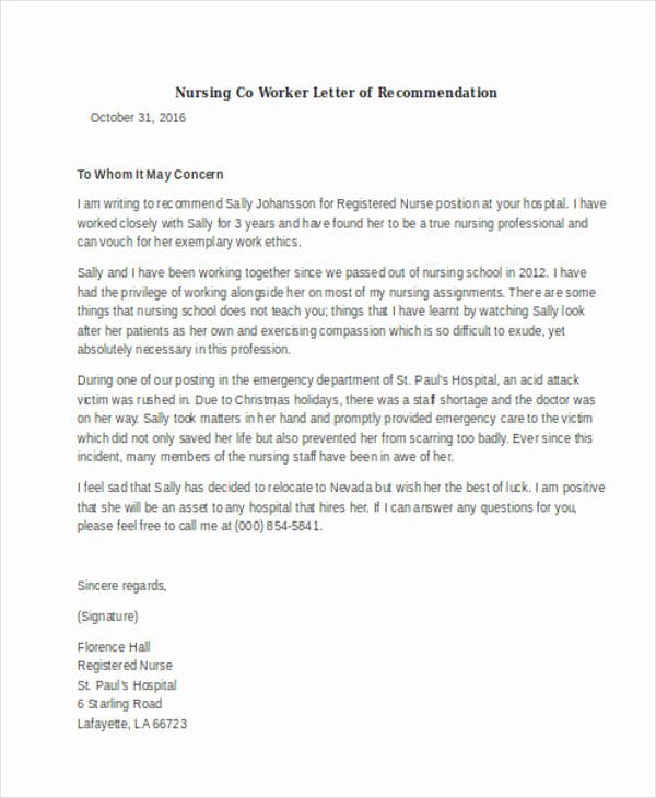 Letters Of Recommendation for Nurses Luxury 45 Free Re Mendation Letter Templates