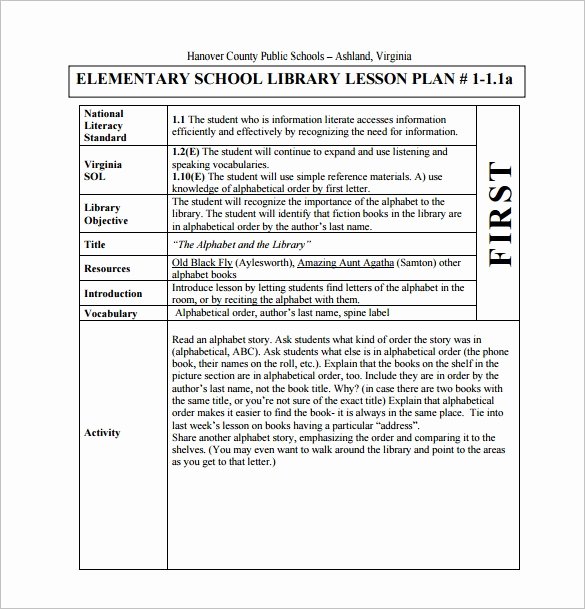 Library Lesson Plan Template Awesome Elementary Lesson Plan Template