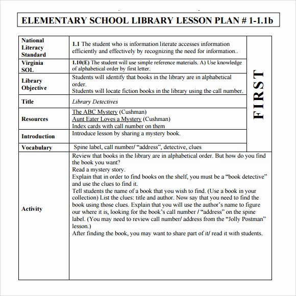 Library Lesson Plan Template Awesome Sample Elementary Lesson Plan Template 8 Free Documents Download In Pdf