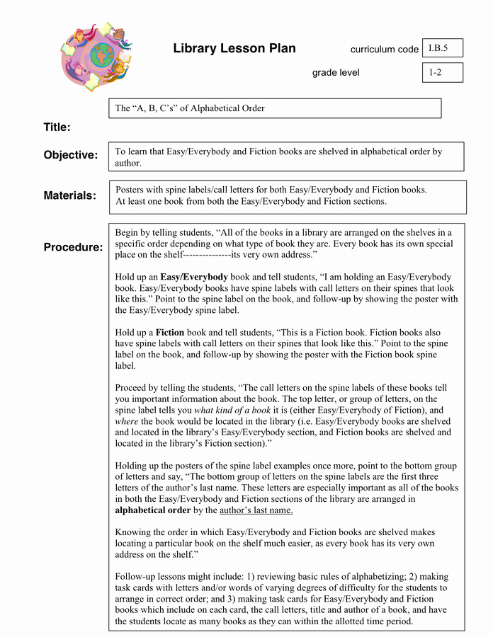 Library Lesson Plan Template Beautiful Library Lesson Plan In Word and Pdf formats