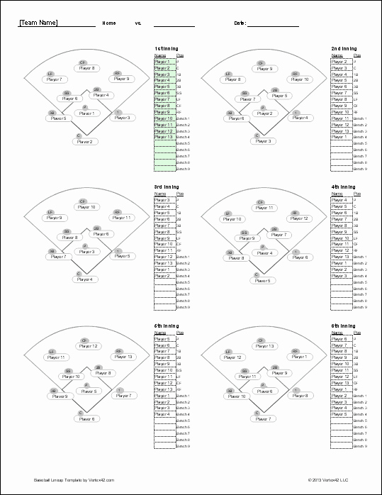 Line Sheet Template Excel Elegant Visual Baseball Line Up Sheet Youth Sports