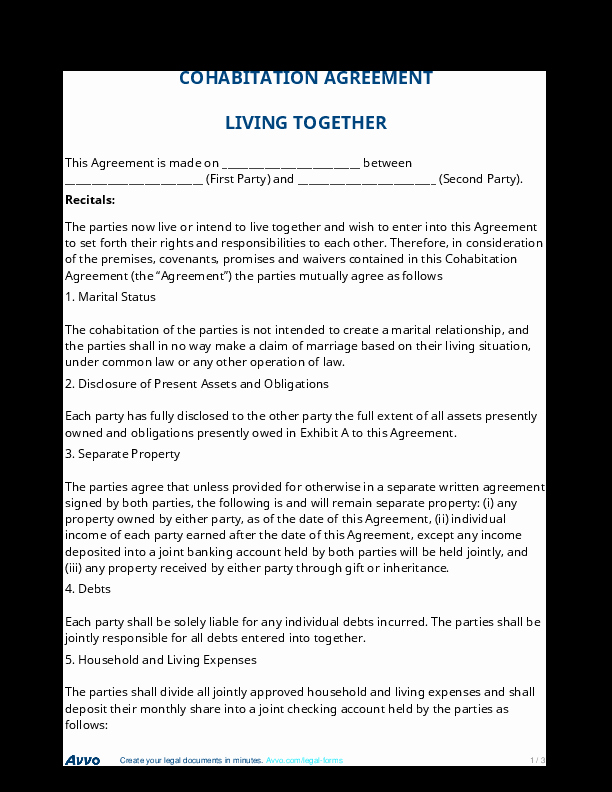 Living Agreement Contract Template Luxury Cohabitation Agreement
