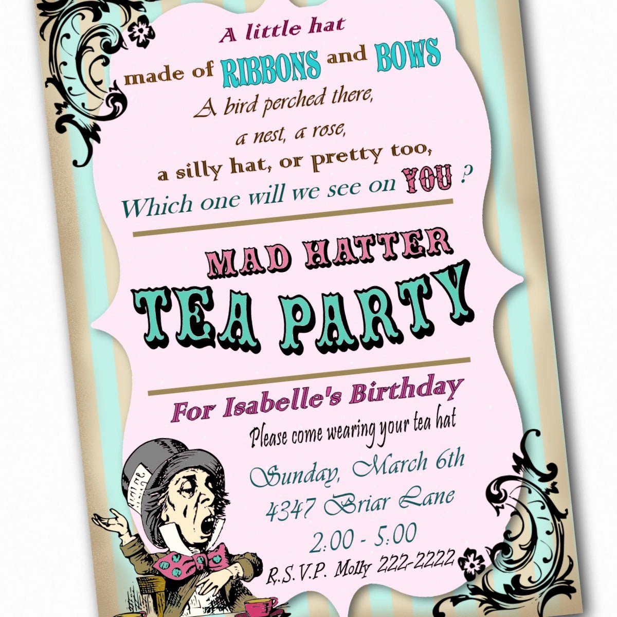 Mad Hatter Tea Party Invites Lovely Mad Hatter Invitation Birthday Tea Party Custom by Partyeverafter