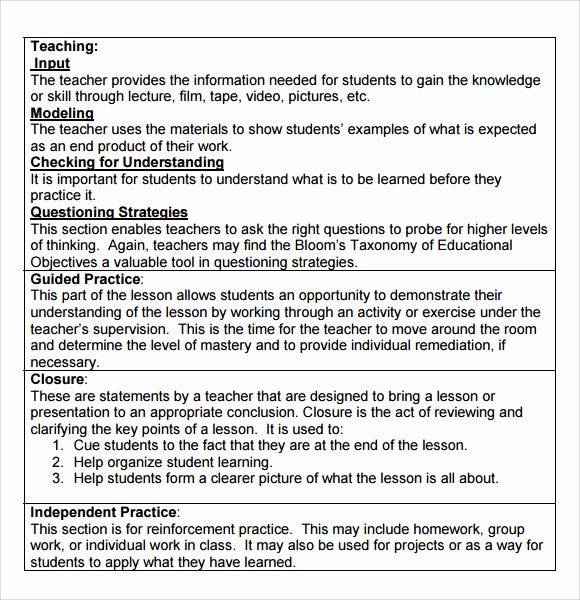 Madeline Hunter Lesson Plan Template Awesome Sample Madeline Hunter Lesson Plan Template 9 Free Documents In Pdf Word
