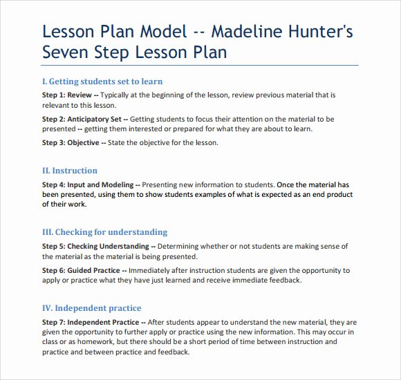 Madeline Hunter Lesson Plan Template Lovely Sample Madeline Hunter Lesson Plan – 11 Documents In Pdf Word