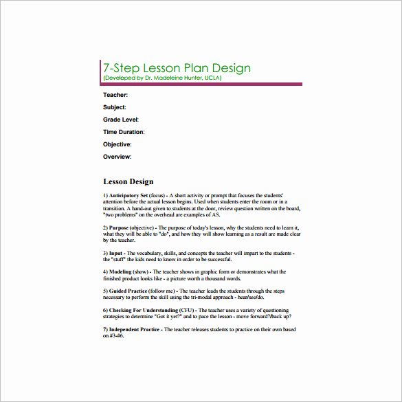 Madeline Hunter Lesson Plan Template Luxury Madeline Hunter Lesson Plan Template – 6 Free Sample Example format Download