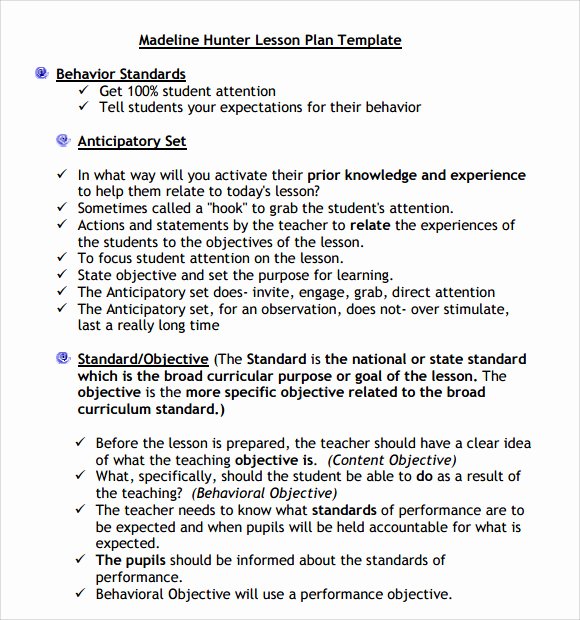 Madeline Hunter Lesson Plan Template Luxury Sample Madeline Hunter Lesson Plan Template 9 Free Documents In Pdf Word