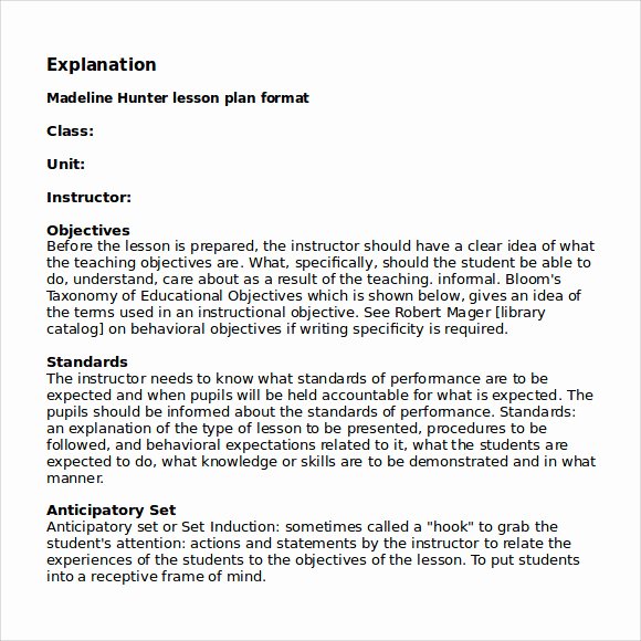 Madeline Hunter Lesson Plan Template Unique Sample Madeline Hunter Lesson Plan Template 9 Free Documents In Pdf Word
