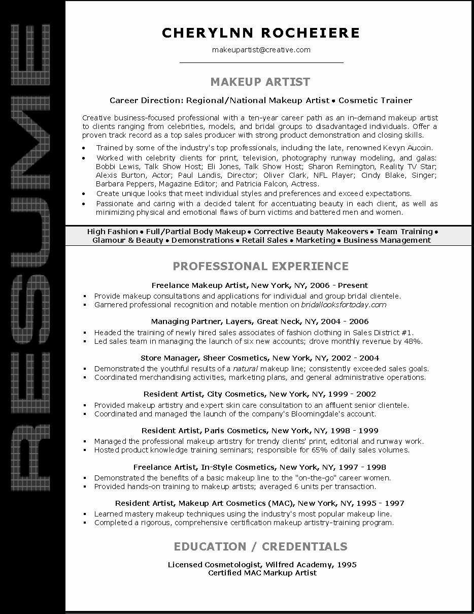 Make Up Artist Resume Unique Resume Sample for Makeup Artist Resume