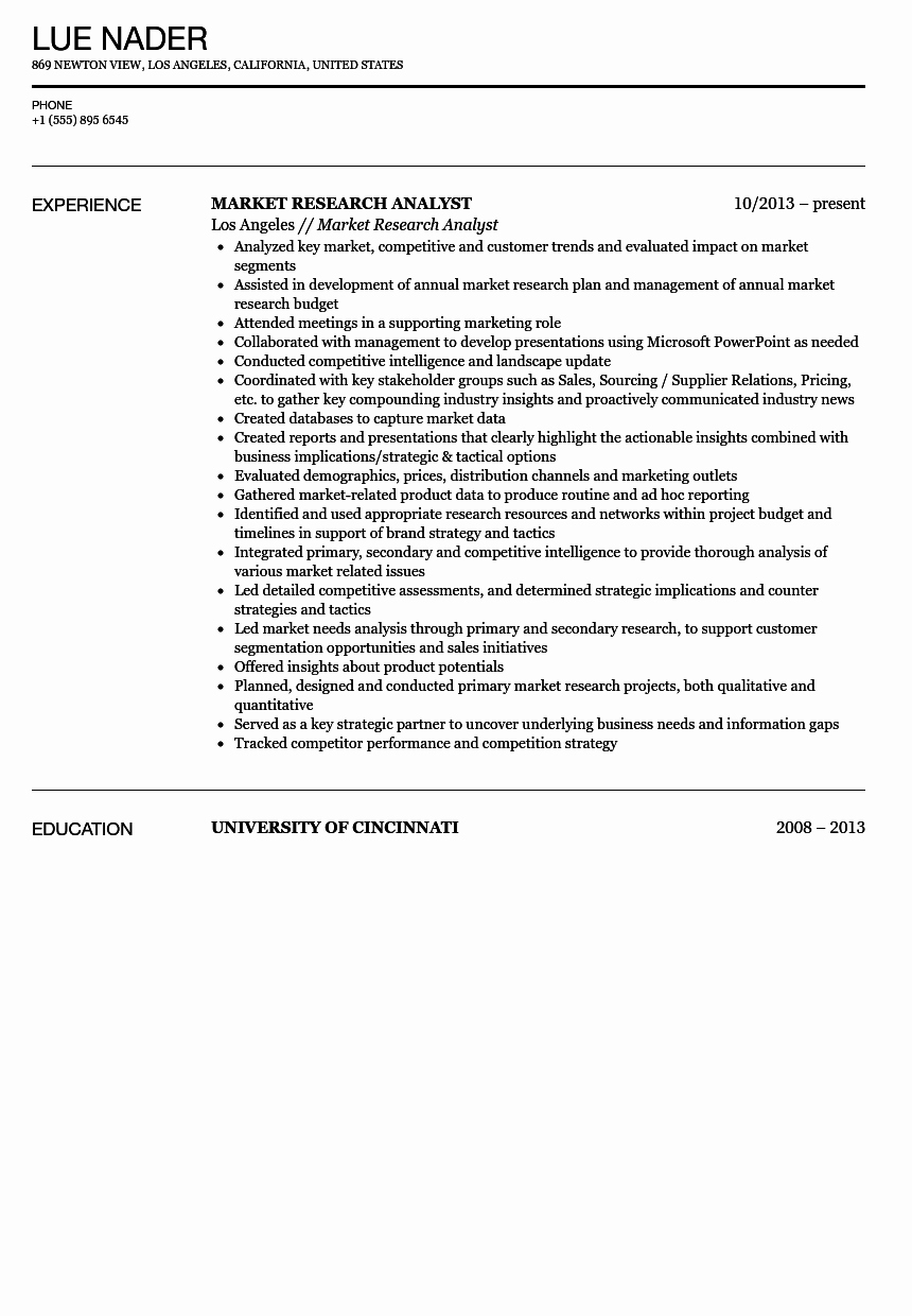 Market Research Analyst Resume Fresh Market Research Analyst Resume Sample