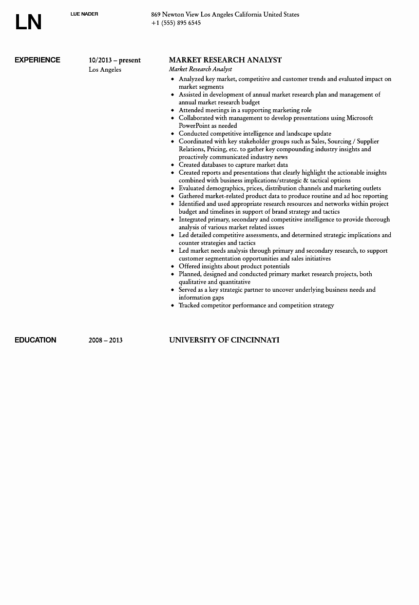 Market Research Analyst Resume Lovely Market Research Analyst Resume Sample