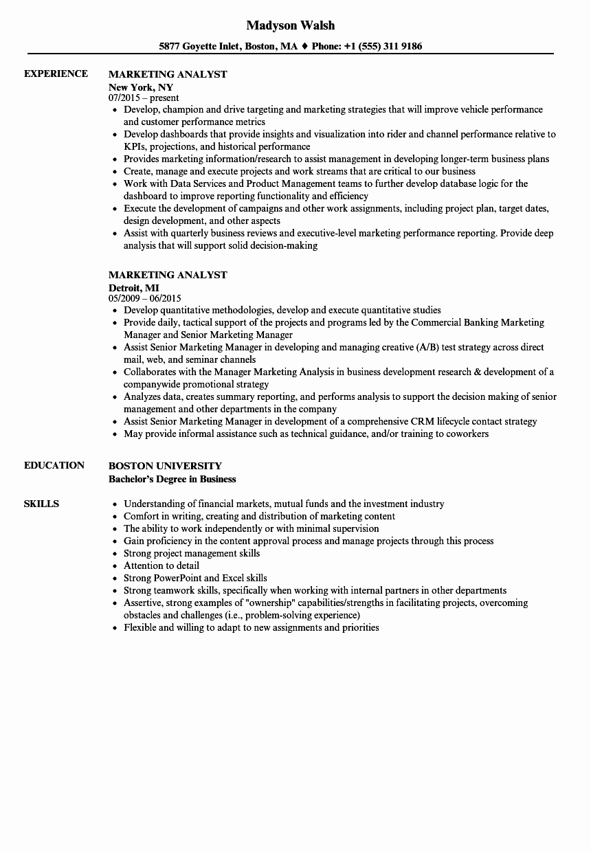 Market Research Analyst Resume New Marketing Analyst Resume Samples