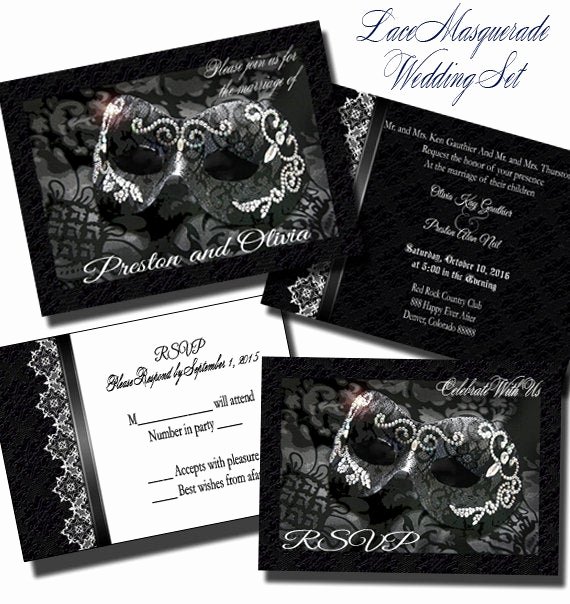 Masquerade Ball Invitations Wording New Lace Masquerade Wedding Invitation Set Wedding Invitation