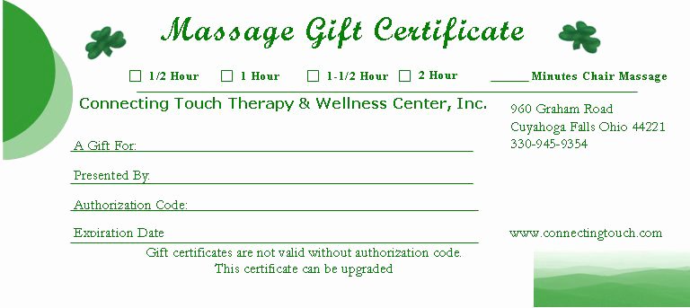 Massage therapy Gift Certificate Template Best Of Gift Certificates – Connecting touch therapy &amp; Wellness Center Inc