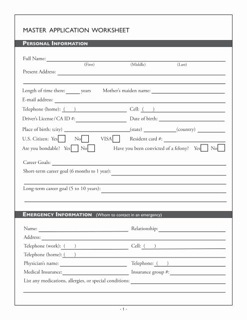 Master Application for Employment Luxury Job Application Master Worksheet form north orange County Rop