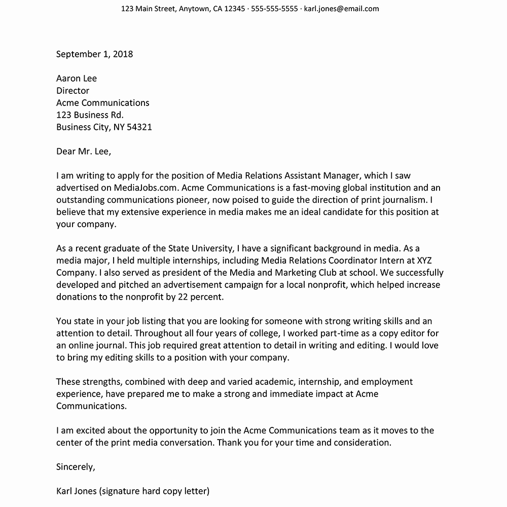 Master Application for Employment Unique Sample Cover Letter for A Recent College Graduate