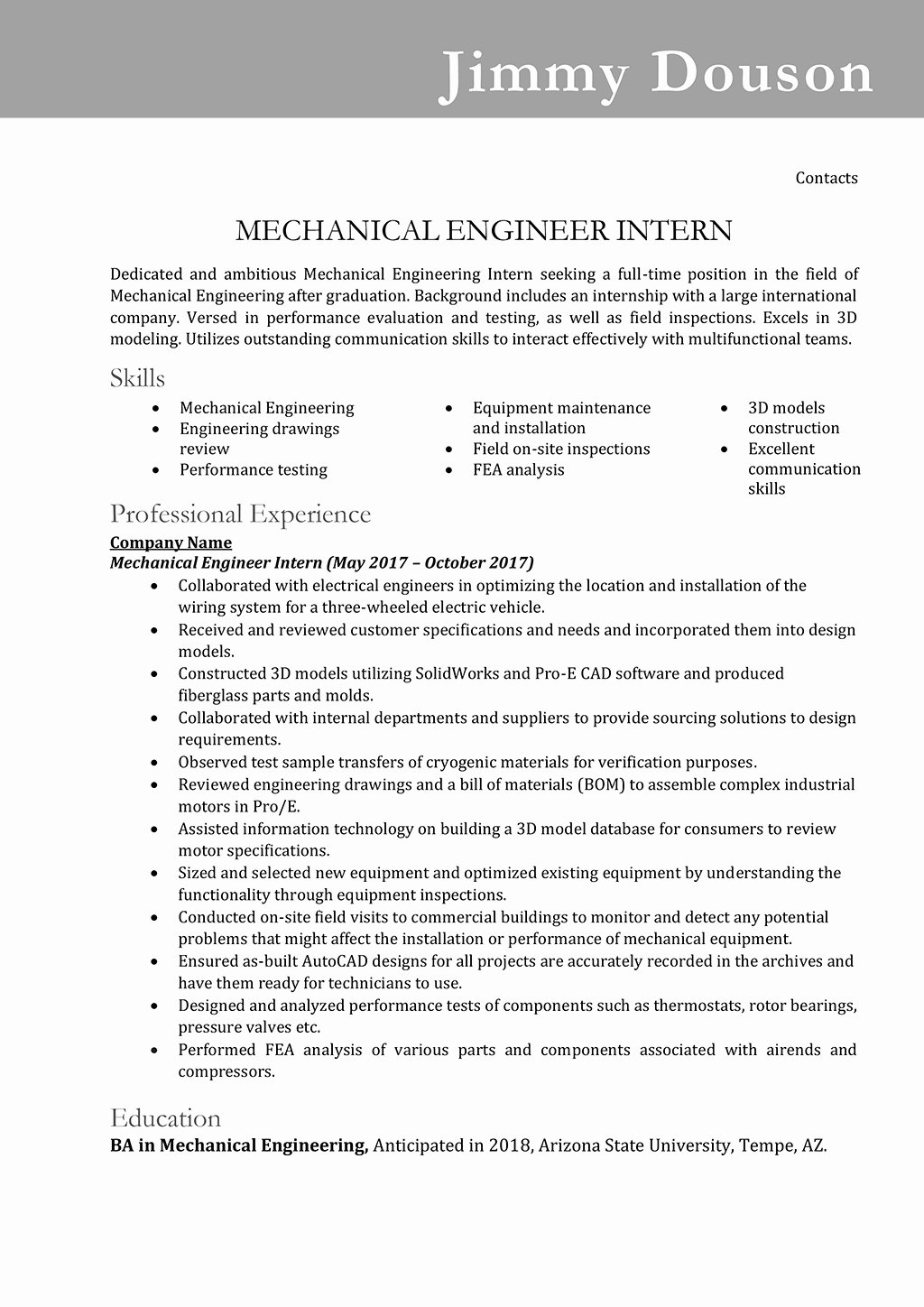 Mechanical Engineer Resume Templates Unique 12 13 Mechanical Engg Resume Sample