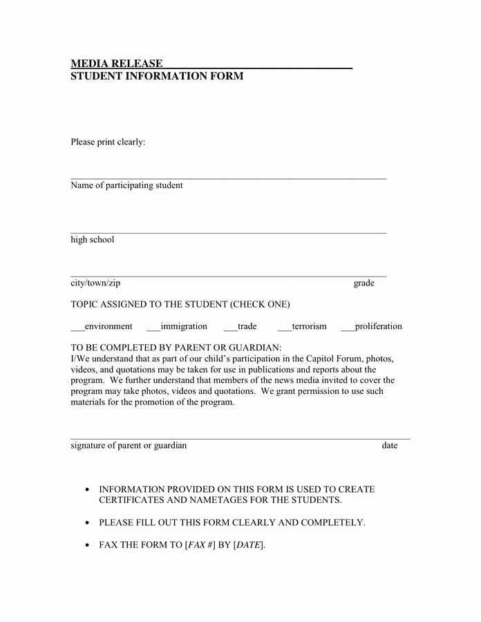 Media Release form Template Lovely Media Release form In Word and Pdf formats
