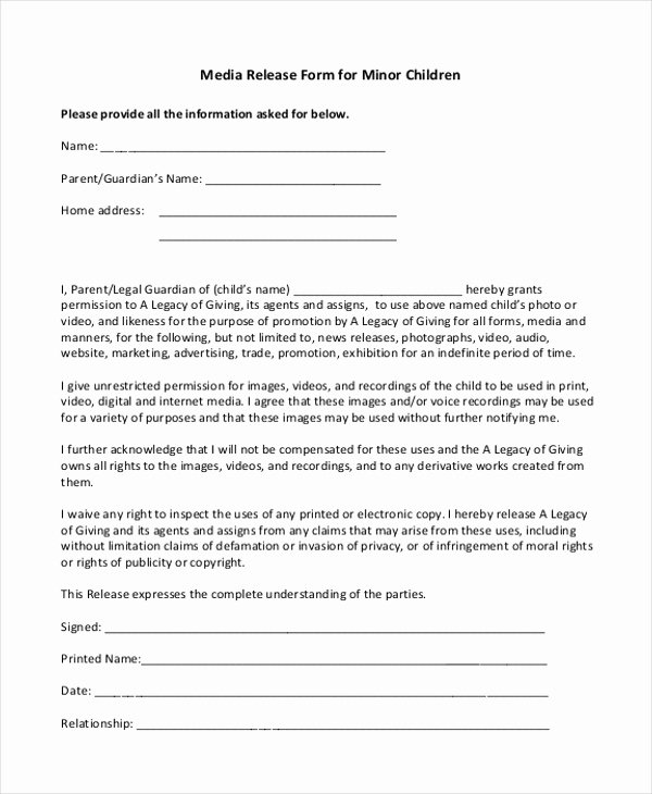Media Release forms Template Awesome Sample Media Release form 10 Free Documents In Pdf