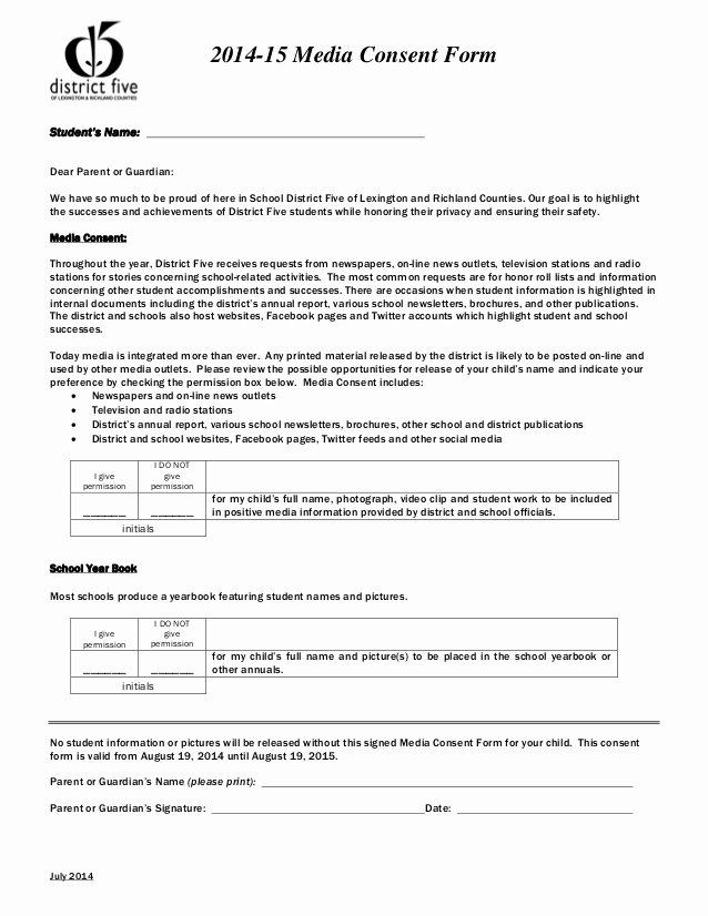 Media Release forms Template Inspirational Lex 5 Media Consent form July 2014 1