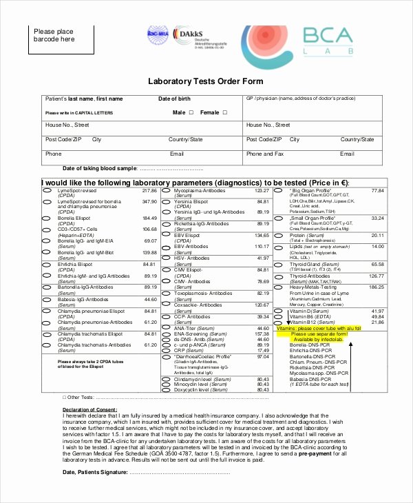 Medical Lab Results Template Lovely 33 order form Templates