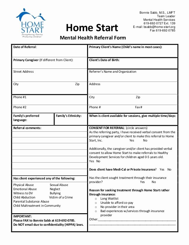 Medical Referral form Templates Luxury Home Start Mental Health Referral form 5 15