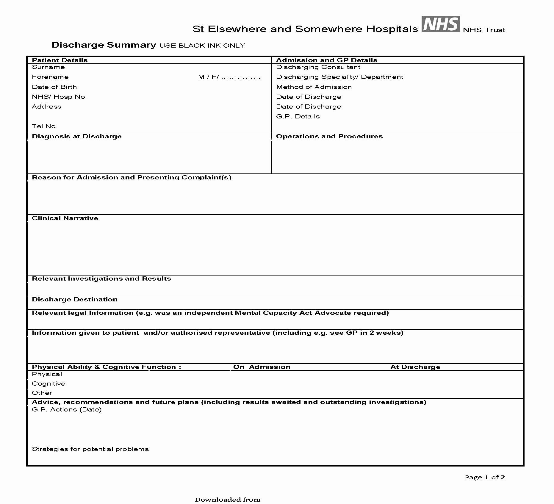 Mental Health Discharge Summary Sample Awesome Discharge Summary Template 1 Pdf format