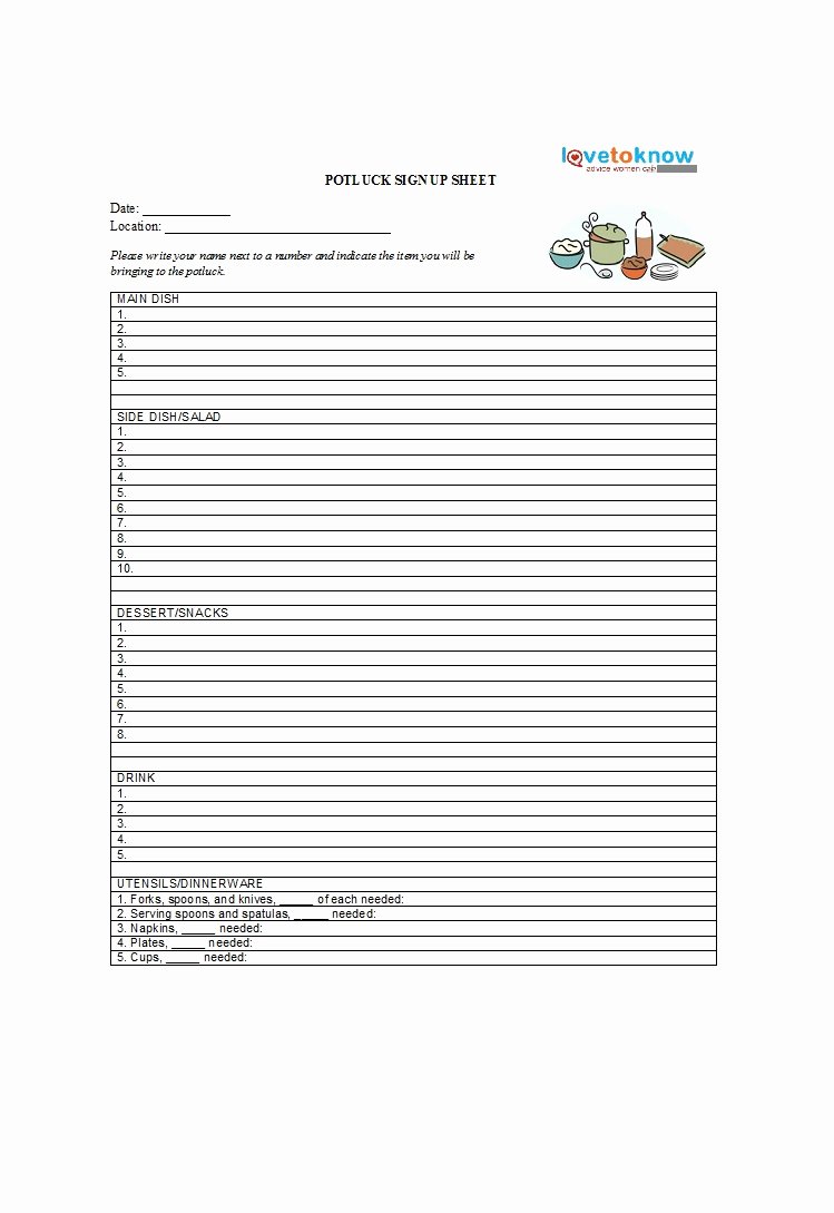 Mexican Potluck Signup Sheet New 38 Best Potluck Sign Up Sheets for Any Occasion Template Lab