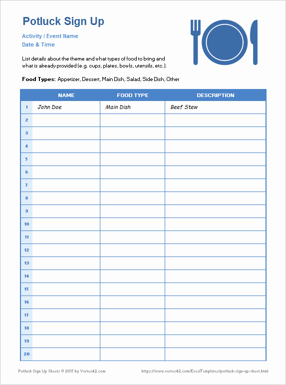 Mexican Potluck Signup Sheet Unique Potluck Sign Up Sheets for Excel and Google Sheets