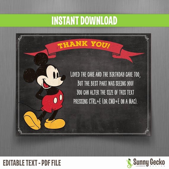 Mickey Thank You Cards Beautiful Disney Mickey Mouse Vintage Chalkboard Style Birthday Thank