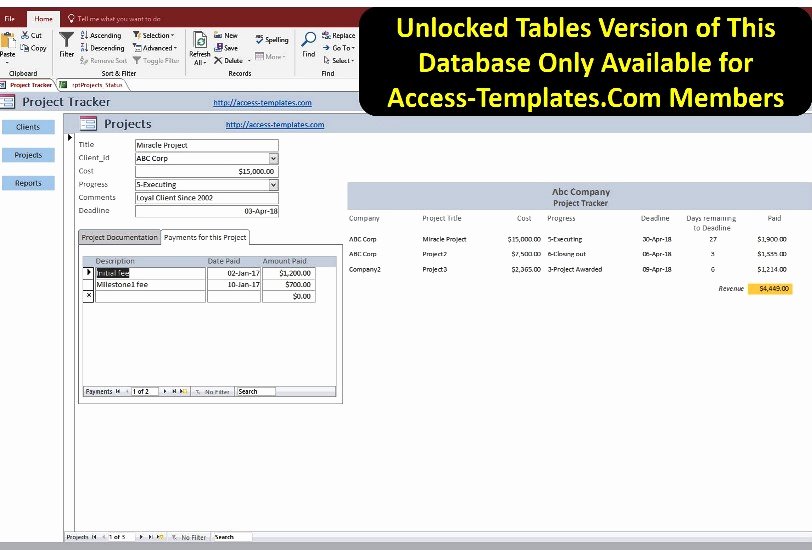 Microsoft Access Project Management Template Luxury Project Management tool with Time and Payment Tracker Access Database for Microsoft Access 2016