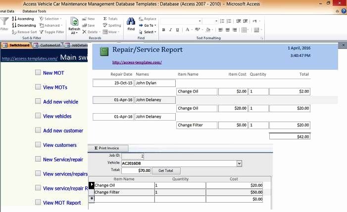 Microsoft Access Project Management Templates Beautiful Car and Vehicle Maintenance Access Database Management