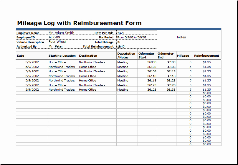 Mileage Reimbursement form Pdf Fresh Vehicle Mileage Log with Reimbursement form