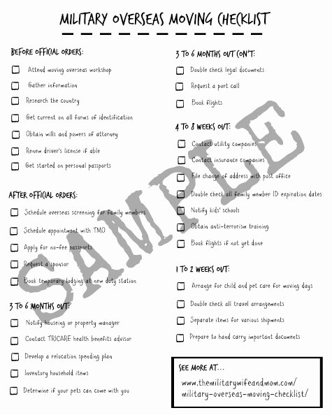 Military Pcs orders Template Luxury Best Moving Overseas Checklist for Military Families
