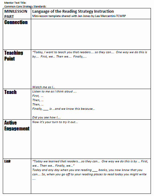 Mini Lesson Plan Template New Create Your Own Lucy Style Mini Lessons Using This Free Editable Workshop Mini Lesson Template