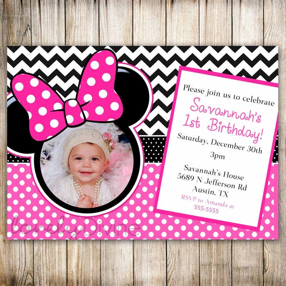 Minnie Mouse Personalized Invitations Beautiful Minnie Mouse Chevron Birthday 1st Birthday Invitation 2nd