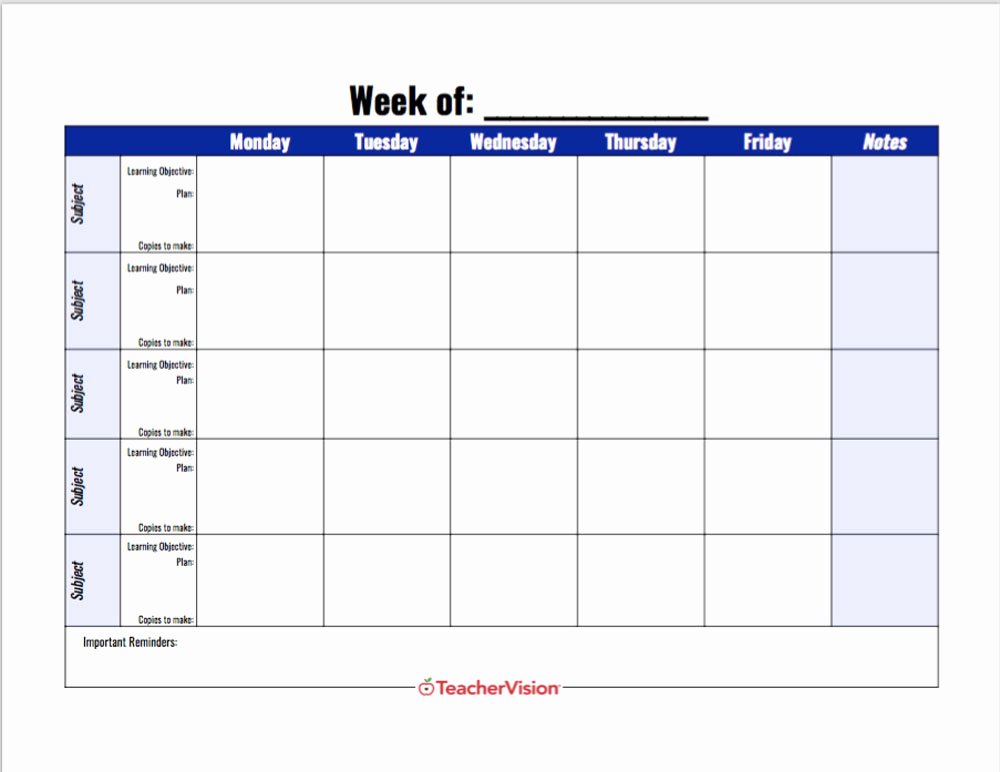 Monthly Lesson Plan Template Awesome Weekly Lesson Planning Template Teachervision