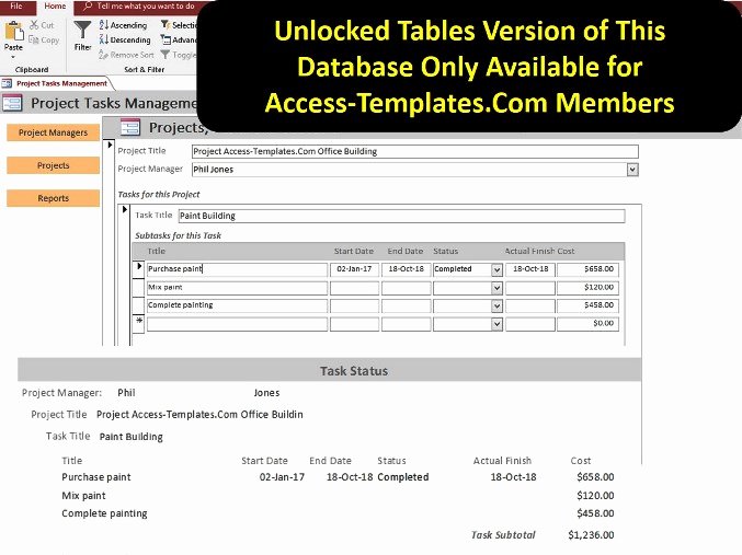 Ms Access Project Management Templates Fresh Microsoft Access Project and Task Management Database