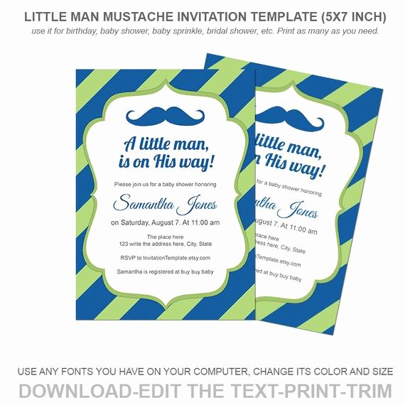 Mustache Baby Shower Invitations Templates Beautiful Items Similar to Little Man Mustache Invitation Template Baby Shower Invitation Birthday
