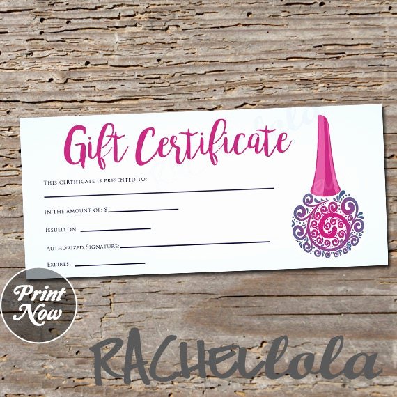 Nail Salon Gift Certificate Template Awesome Nail Polish Gift Certificate Printable Gift Certificate