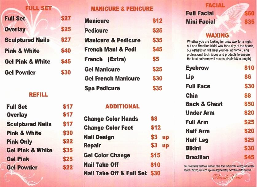 Nail Salon Price List Template Beautiful Pricelist