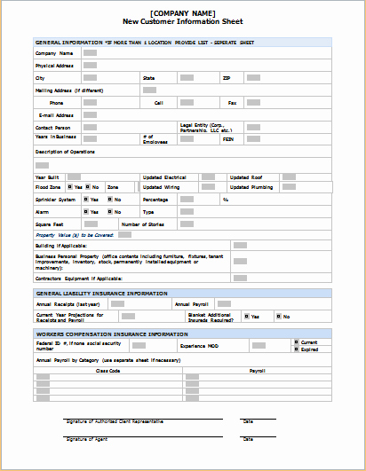 New Client Information Sheet Beautiful Customer Information Sheet Template