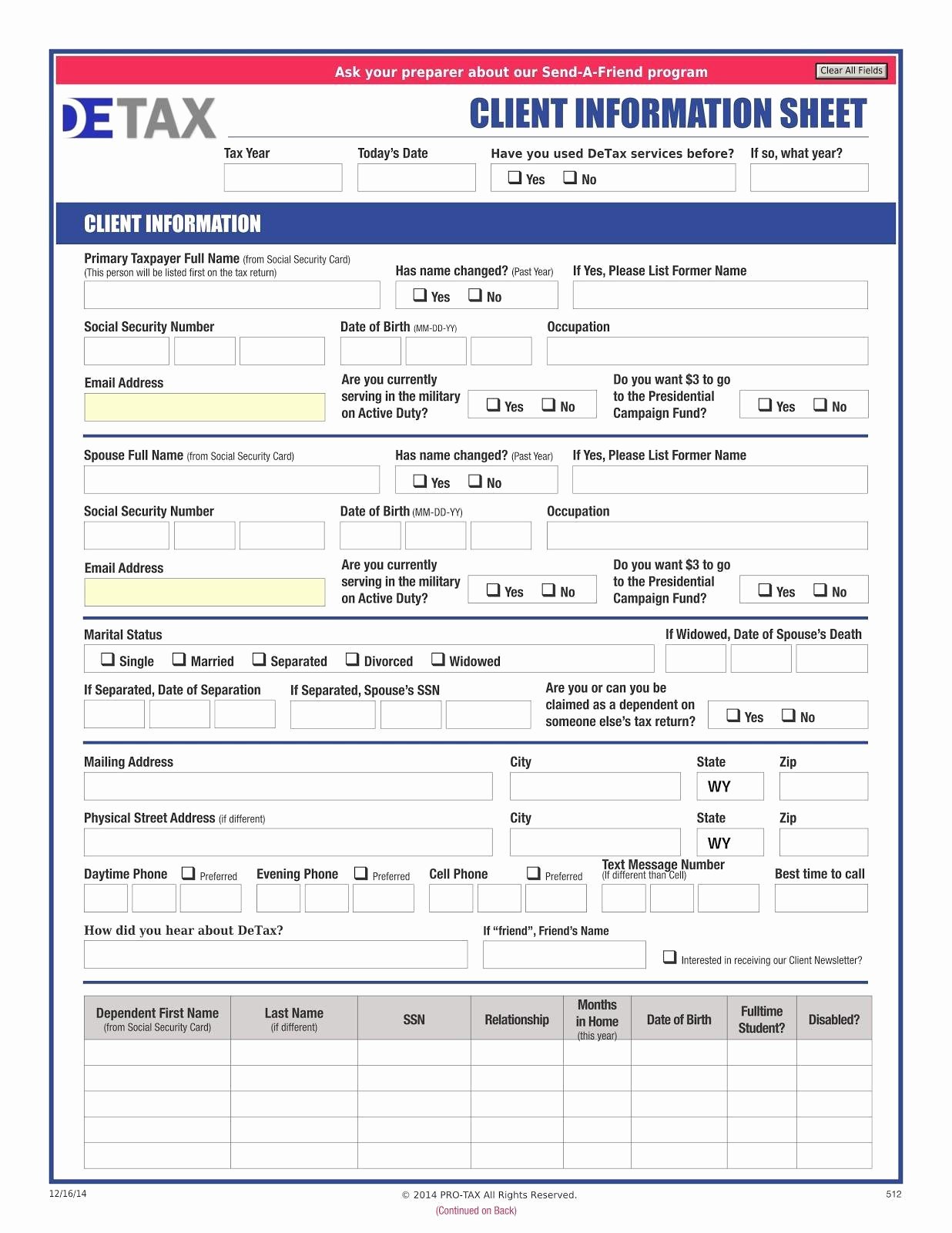 New Client Information Sheet Fresh Miami Fl Ea Tax Preparation Accounting Mike Decrescente Coleen Decrescente