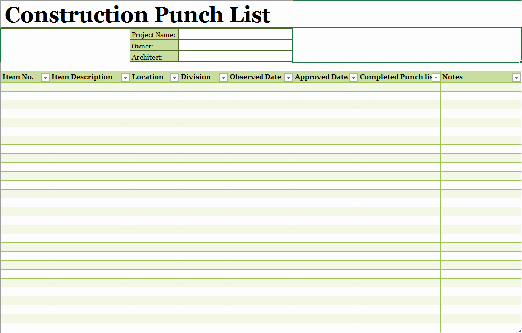 New Construction Punch List Template New 15 Free Construction Punch List Templates Ms Fice
